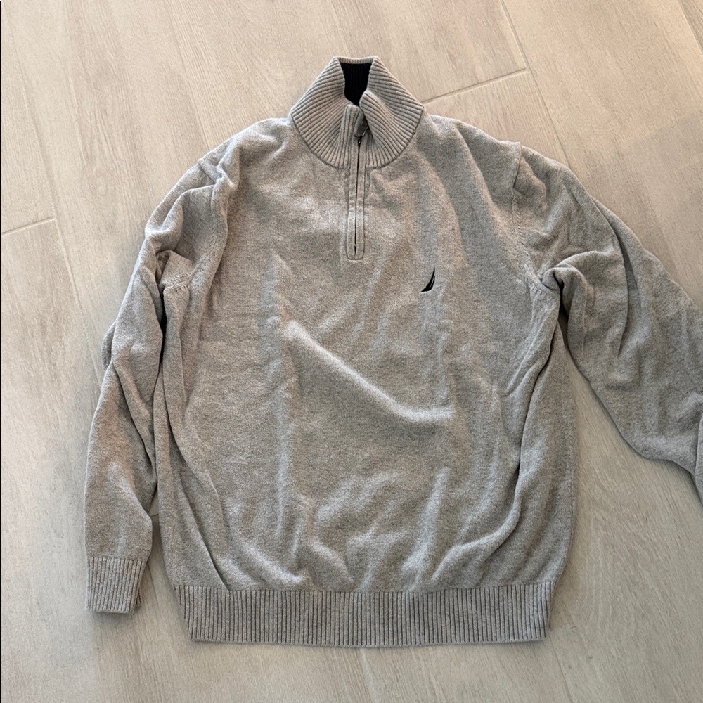 Nautica Light Gray Quarter-Zip Mock Neck Sweater